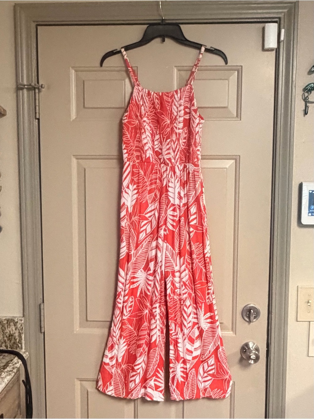 Old Navy Girls Size XL 14 Orange/White Tropical Floral Strappy Wide-Leg Jumpsuit